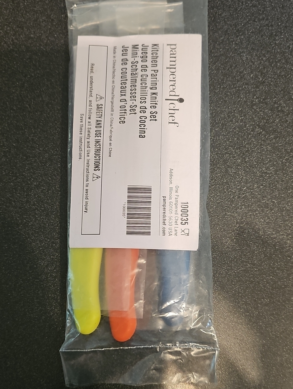 Pampered Chef Colorful Paring Knife Set - Yellow, Orange, Blue